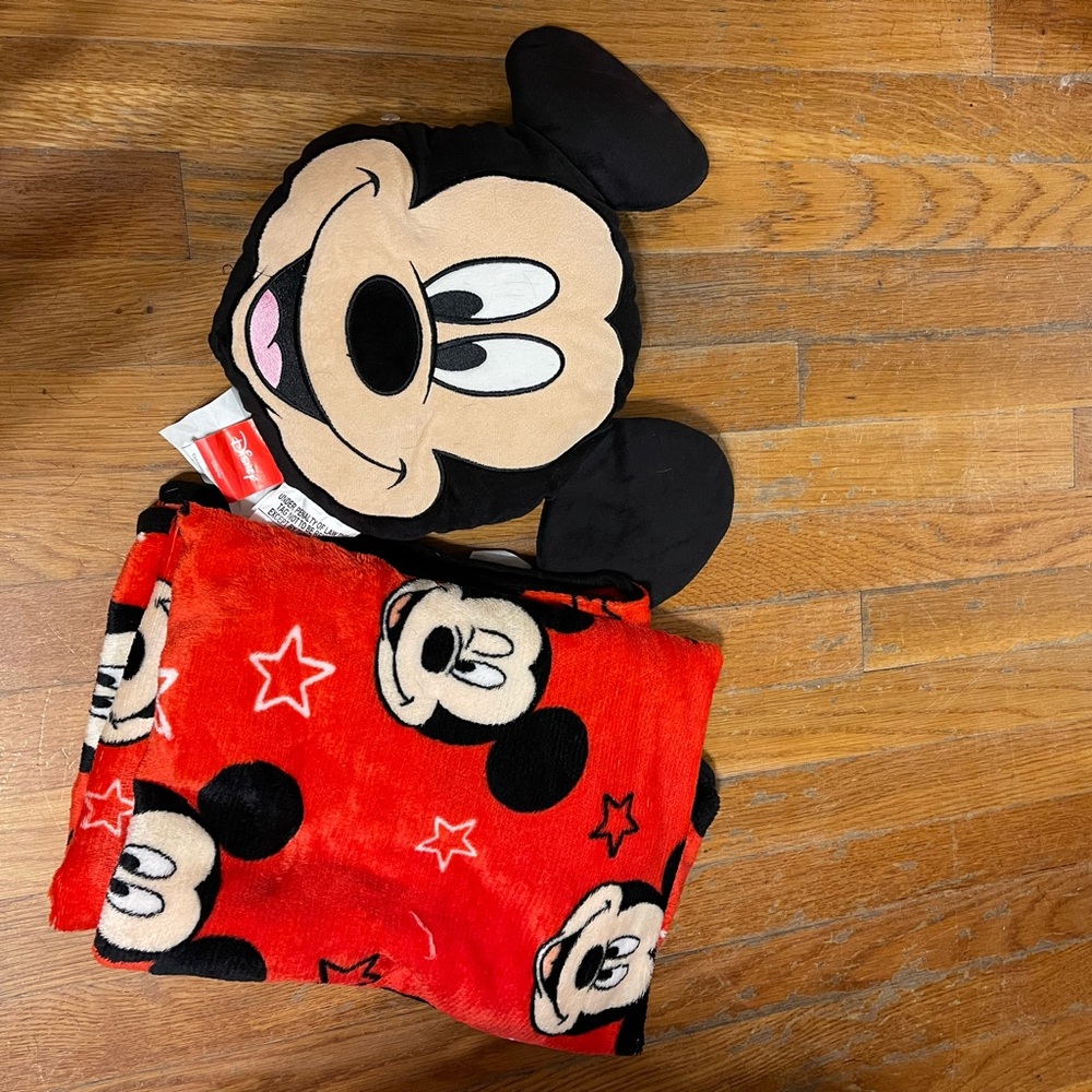 Disney Mickey Mouse pillow and small blanket, great condition